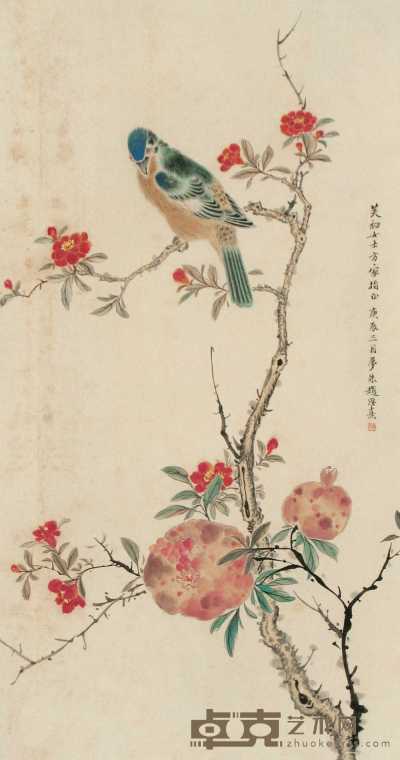 赵梦朱 庚辰（1940年）作 花鸟 立轴 78×40cm